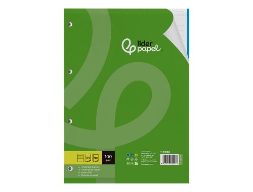 Recarga liderpapel din a4 100 f 100 gr pautado horizontal sem margen 4 furos bandas de 5 cores , Liderpapel , 72247 , 8423473722477